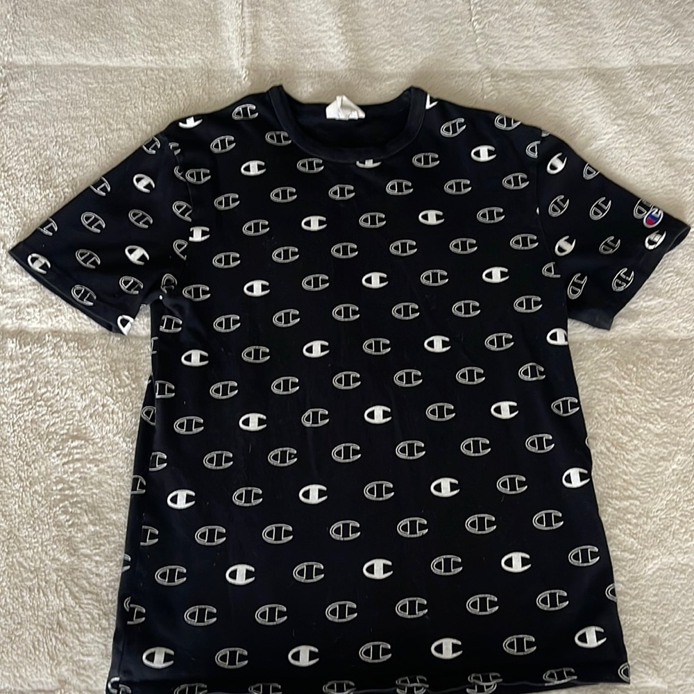 Champion Tee Shirt Mens • Champion Allover Print C Logo Black T-Shirt